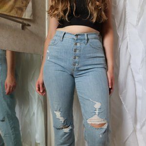 Universal Thread High Ankle Distressed Light Wash Straight Jean 8